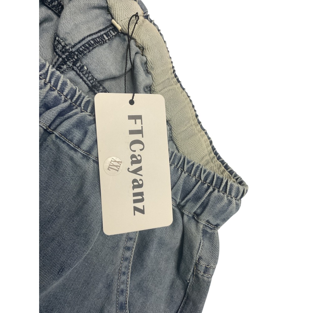 FTCayanz Women's Denim Jeans Wide Leg Crop Distressed Drawstring‎ Waist XXL - Picture 6 of 7
